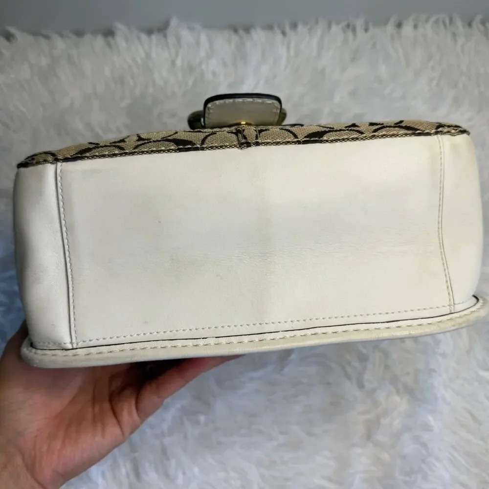 y2k COACH 2007 Bleeker 11434 Brown Bone Canvas Flap Shoulder Bag